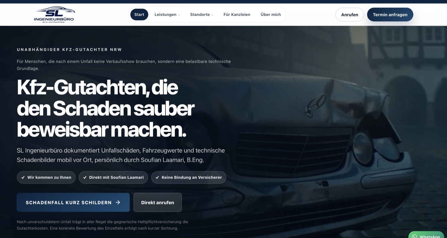 Startseite von SL Ingenieurbüro: Kfz-Gutachten, die den Schaden sauber beweisbar machen