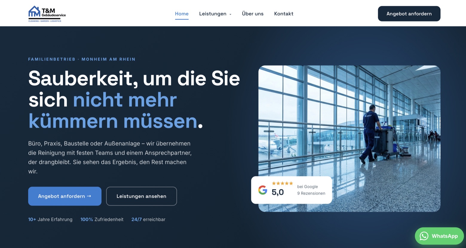 Startseite von T&M Gebäudeservice: Sauberkeit, um die Sie sich nicht mehr kümmern müssen